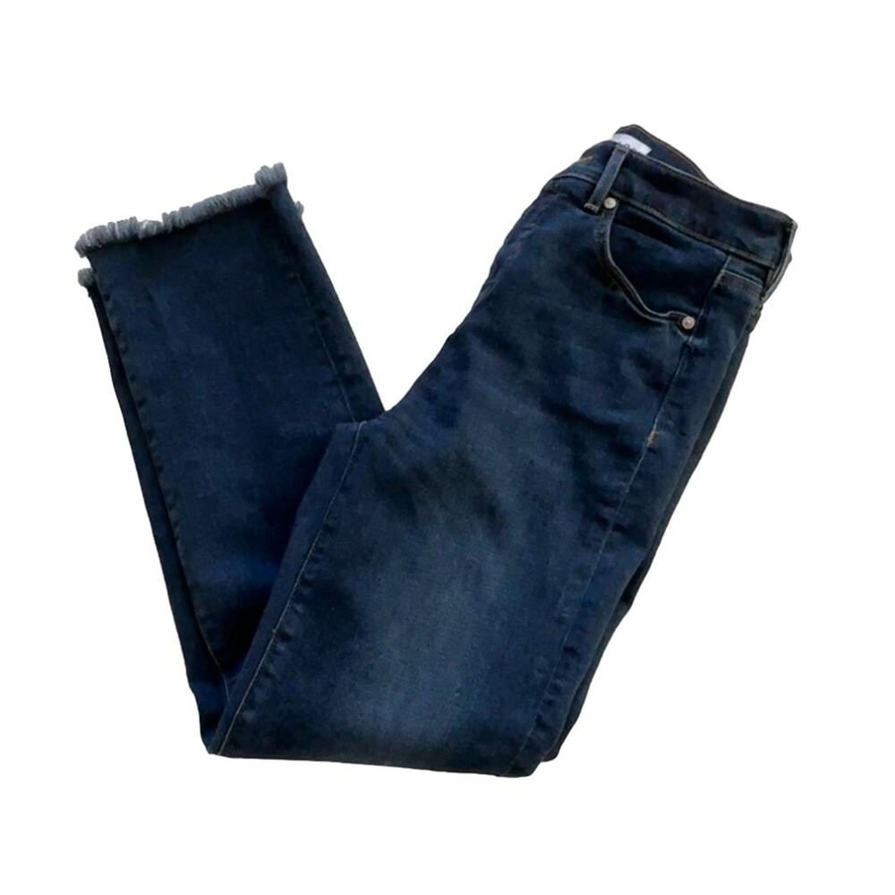 Loft Jeans Dark Wash High Waist Straight Leg Frayed Hem Denim Jeans Size 4 - Picture 12 of 12